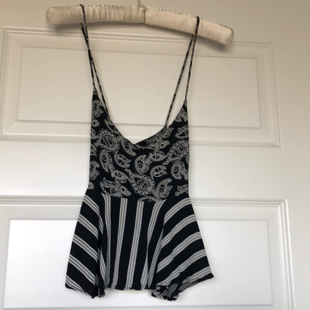 Topshop Crop Paisley & Striped Print Top
